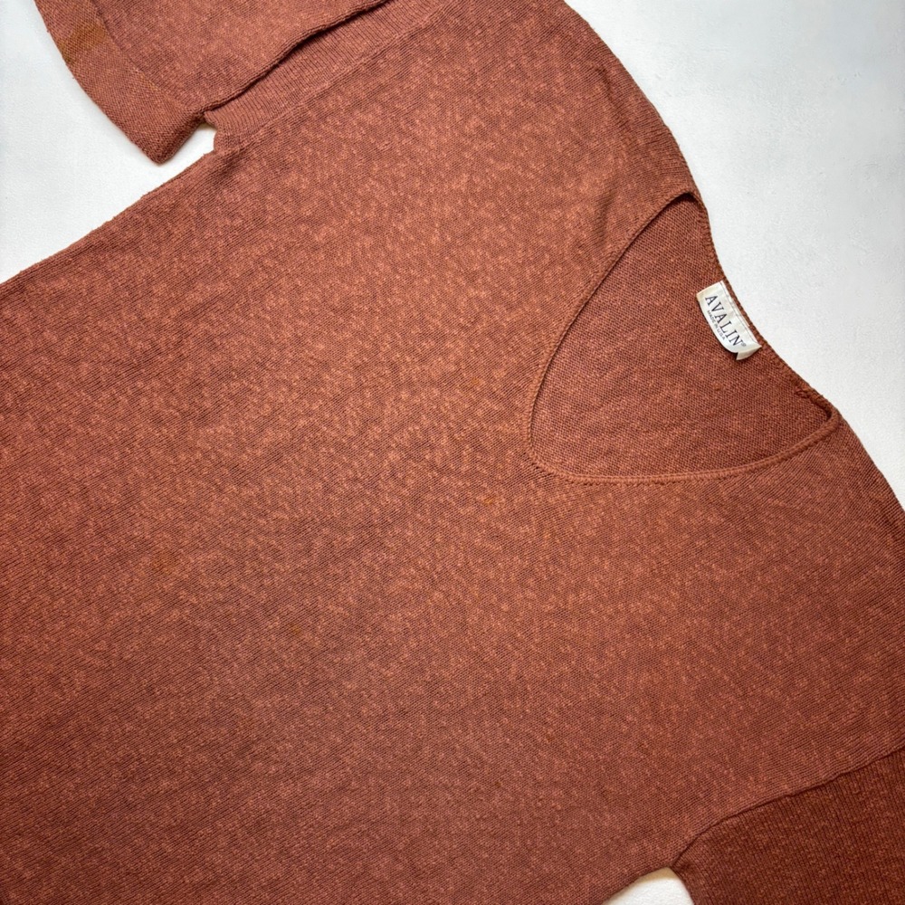Avalin Womens‎ Sweater Knit Top Rust V-Neck Short Sleeve USA Made 2XL